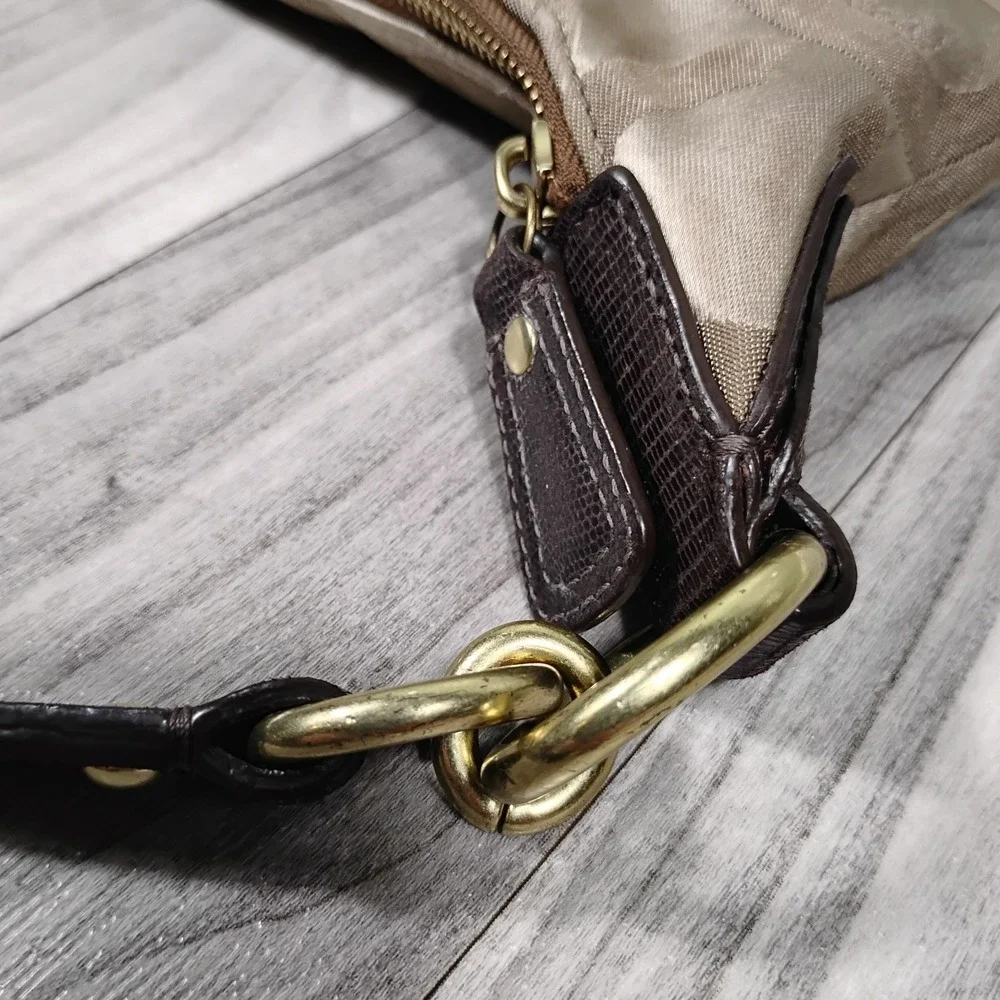 Coach Kristin Op Art Sateen Hobo Bag 19331 Khaki Mahogany Signature Shoulder